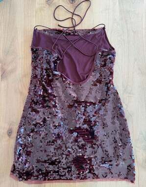 Wild Fable Women's Burgundy Paillette Sequin Mini Sheath Dress with Lace-Up Back